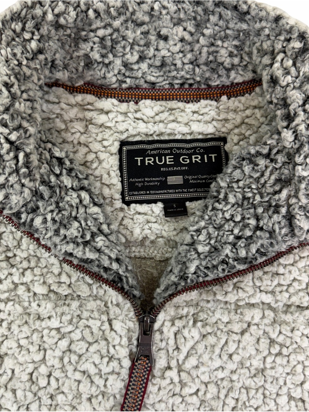 True Grit Men's Cream Sherpa Half‑Zip Pullover with Brown Trim - Picture 2 of 4